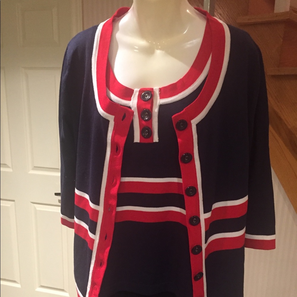 Leo Guy Navy with red and white stripes twin set
